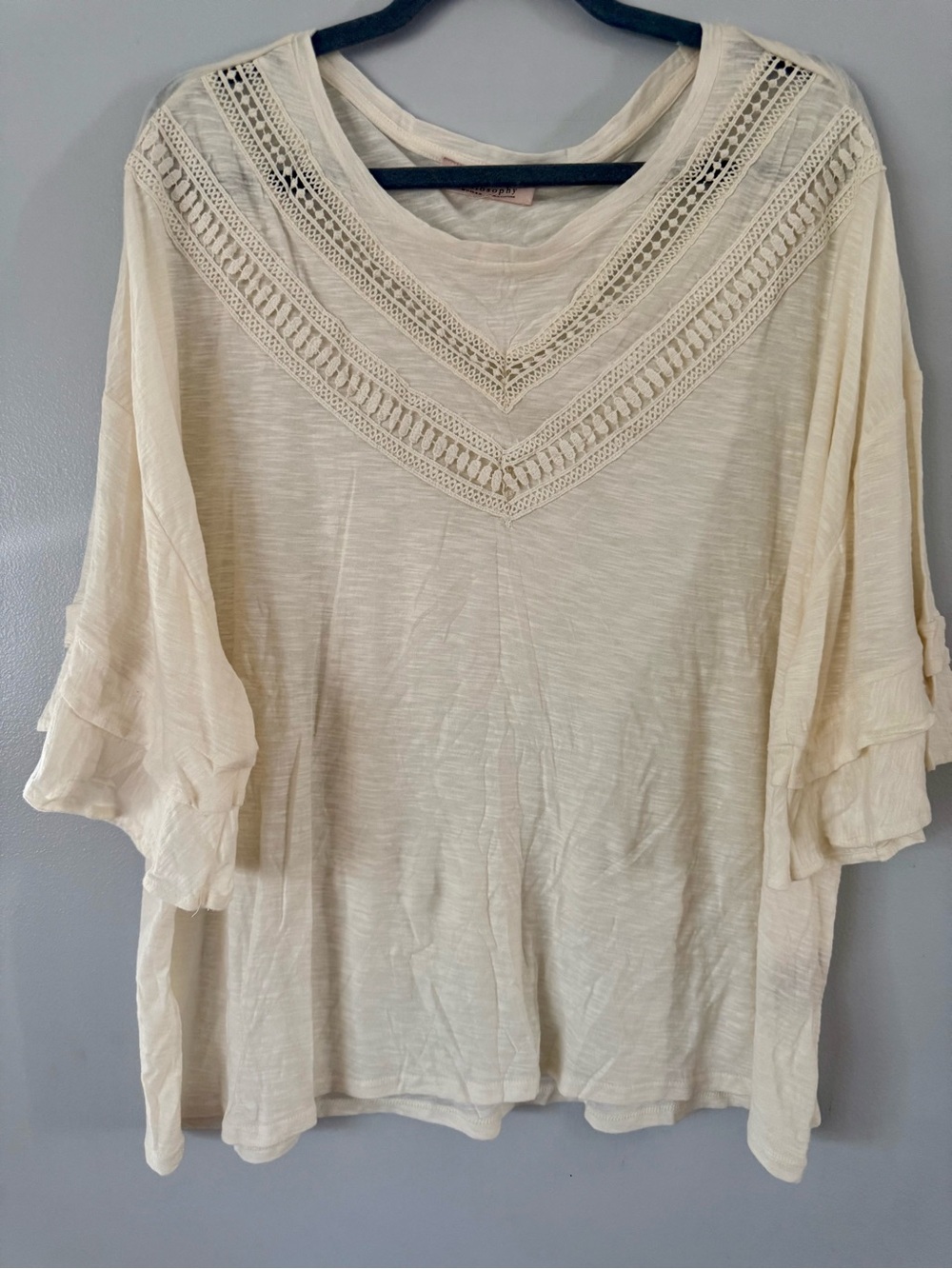 Philosophy Republic Clothing Cream Double Flutter Sleeve Crochet Boho Top